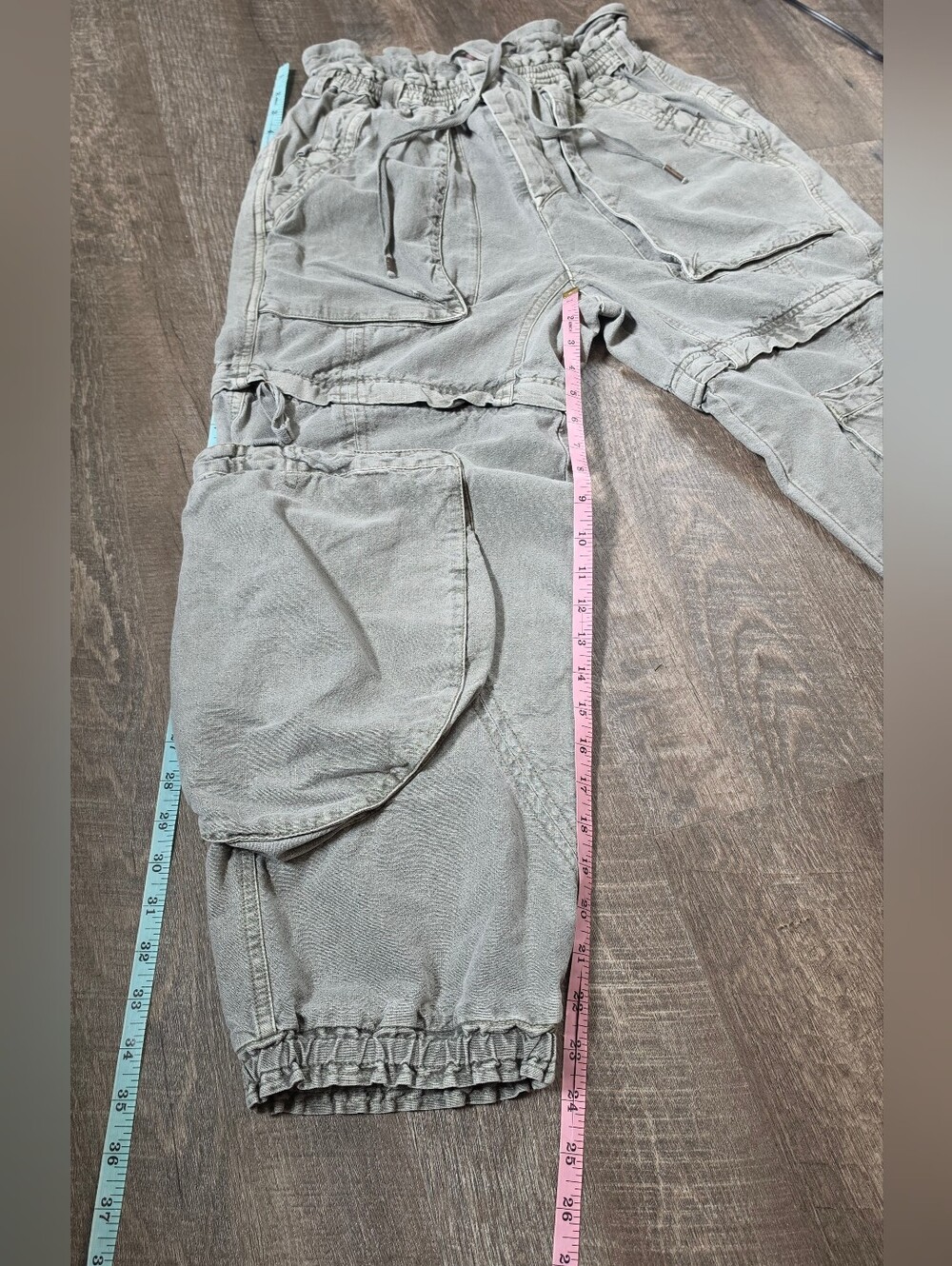 Free People Wind Drift Convertible Cargo Pants Women XS Oilve Green Cotton Linen - Picture 15 of 16